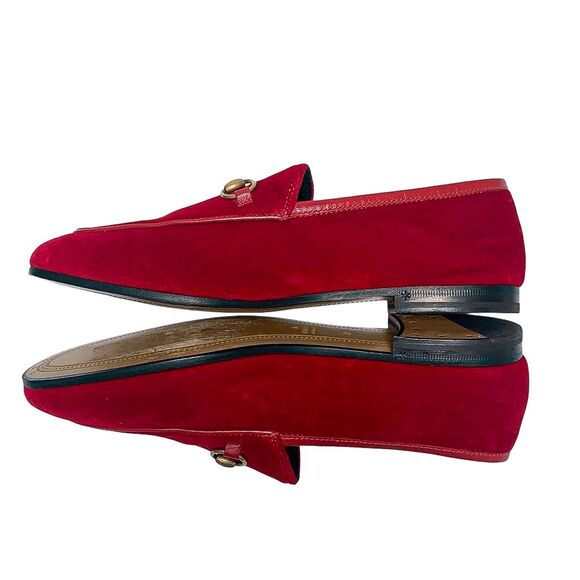 Gucci Jordaan Horsebit Loafers EU 38 US 8 Red Velvet Flat Buckle Shoes - Picture 3 of 10